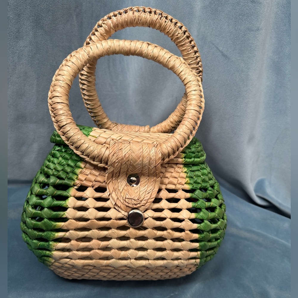 Woven Handbag with Colorful Butterfly Design - Picture 5 of 7